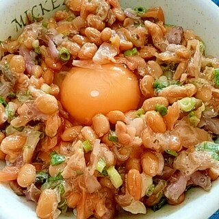 納豆の食べ方-生玉子＆甘酢しば♪